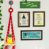 Home is where plants are Wall Combo | Red Macrame shelf with frames