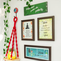 Home is where plants are Wall Combo | Red Macrame shelf with frames