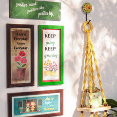 Life is better on the balcony wall combo | Yellow macrame shelf with frames