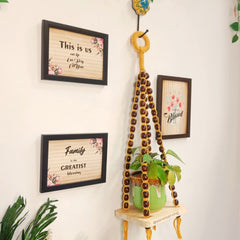 Mustard - Macrame Hanging Wall Decor with Attached Wooden Planks & Frames- 002