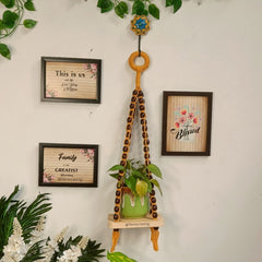 Mustard - Macrame Hanging Wall Decor with Attached Wooden Planks & Frames- 002