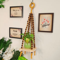 Mustard - Macrame Hanging Wall Decor with Attached Wooden Planks & Frames- 002