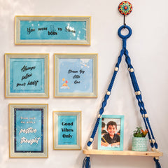 You were born to shine | Wall Combo | Blue Macrame Beads Shelf with Frames