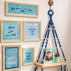 You were born to shine | Wall Combo | Blue Macrame Beads Shelf with Frames
