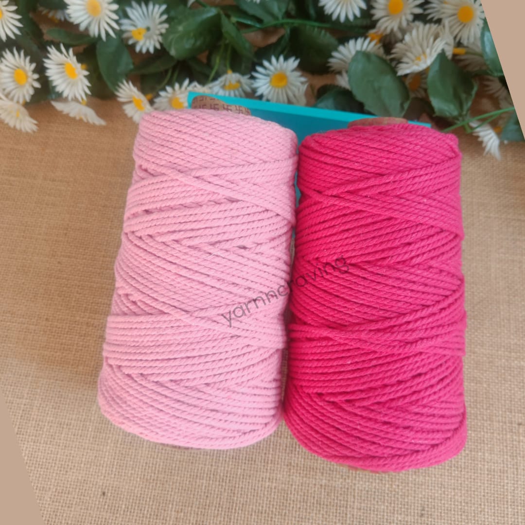 Combo Baby Pink & Dark Pink - 3 mm Twisted Macrame Cord