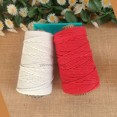 Combo Natural white & Red - 3 mm Twisted Macrame Cord