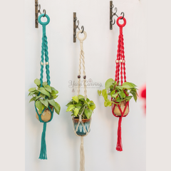 Colourful Macrame Plant Hanger with Ceramic Pot